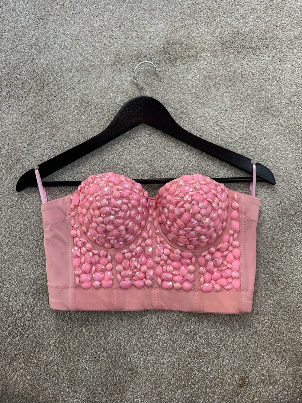 Embellished Pink Strapless Bustier Crop Top